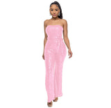 lovefery 2025 INS style sleeveless sequined belt onesie Popular trade independent station solid color women's tube top backless jumpsuit