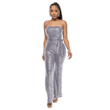 lovefery 2025 INS style sleeveless sequined belt onesie Popular trade independent station solid color women's tube top backless jumpsuit