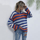 LOVEFERY popular New Women's Early Autumn Sweater 2025 Autumn Pullover Crew Neck Loose Top  Striped Knitted Sweater