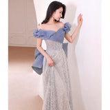 lovefery Evening Dress High-End Elegant High-Grade Fairy  New High-Grade Dress Fishtail Bow off-Shoulder