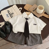 LOVEFERY Boys' Short Sleeve Suit  Summer New Korean Style Children's Shirt Suit Shorts Western Style Tie Lapel Suit