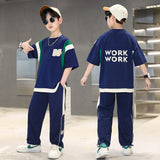 LOVEFERY Children's  New Boys' Handsome Summer Clothes Suit Summer Middle and Big Children Fashionable Short Sleeve Two-Piece Set Boys' Clothes