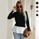 LOVEFERY New popular autumn new product fashion shirt splicing top pullover fake two-piece knitted sweater women's clothing