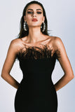 lovefery Richilde Black Strapless Feather Mini Dress