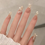 24pcs Bridal Nail Art tips with design press on nails long false nails glue coffin nail tips Rhinestones Glitter stick on nails