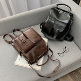 lovefery - New Trend Women Backpack Pu Leather Shoulder Bag Vintage Large Capacity Mochila Feminina Brown Travel Bag Brand Daypack