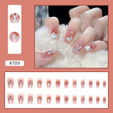 24pcs/box Fake Nails Press on Short Reusable with Designs Set French Artificial Pink kawaii False Tipsy Stick-on Nails Tips Art