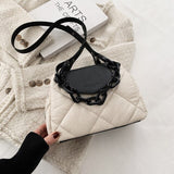 LoveFery - Kawaii Tote Bag Hit Winter PU Leather Padded Quilted  Women's Designer Handbag Luxury Brand Chain Shoulder Crossbody Bags