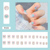 24pcs French Fake Nails Short Art Nail Tips Press Stick on False with Designs Full Cover Artificial Pink Wearable Clear Tips