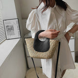 lovefery - Straw Summer Beach Bag Women Vintage Handmade Woven Shoulder Bag Shell Fashion Tote Vacation Casual Bucket Bag