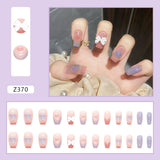 24pcs/box Fake Nails Press on Short Reusable with Designs Set French Artificial Pink kawaii False Tipsy Stick-on Nails Tips Art