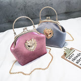 LoveFery - Women&#39;s Retro Fashion Velvet Texture One Shoulder Messenger Bag Exquisite Love Buckle Chain Handbag  Autumn Winter New Bags