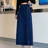 lovefery Denim Skirt   Woman Jeans Skirt Wide Leg Denim Clothing Blue Jeans Vintage Quality  Fashion Straight Pants