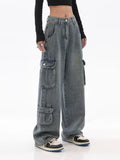 lovefery Vintage And Worn Wide Leg Jeans Women's Summer American High Street Design Straight Tube Overalls Pants Trendy Ins Women's Jeans