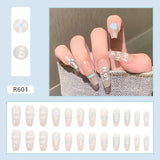 24pcs/box Fake Nails Press on Short Reusable with Designs Set French Artificial Pink kawaii False Tipsy Stick-on Nails Tips Art