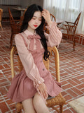 Autumn Kawaii Plaid Dress Women Bow Japanese Vintage Party Mini Dress Female Sexy Korean Fashion Patchwork Sweet Dress New