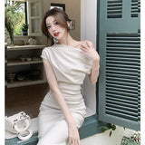 lovefery French Temperament Celebrity Wind Sexy Strapless Oblique Collar Dress Female Spring and Summer Slim Open Package Hip Long Dress