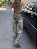 lovefery Perforated Jeans, Summer Loose Straight Leg Wide Leg Pants, Niche Stitching, Old Beggar Pants, Women's Jeans