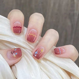 24pcs Bridal Nail Art tips with design press on nails long false nails glue coffin nail tips Rhinestones Glitter stick on nails