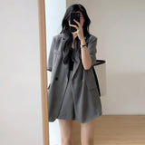 lovefery  Summer Retro Korean Version of the Temperament Short-sleeved Suit Jacket + Shorts Set Casual Loose Suit Two-piece Female