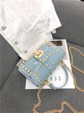 LoveFery - New Chains Rivet Women Handbags Small White Black Pink Yellow Blue Pvc Hasp Handbags Summer Soft Shoulder Bags Cross Body