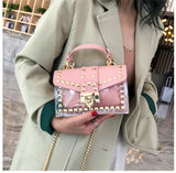 LoveFery - New Chains Rivet Women Handbags Small White Black Pink Yellow Blue Pvc Hasp Handbags Summer Soft Shoulder Bags Cross Body