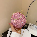 Sparkly Round Evening Purses for Women Shiny Diamonds Handbag Unusual Party Mini Small Bags Fashion Luxury Shoulder Bag Woman