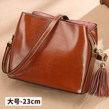 lovefery - New Fashion Scrub cowhide Women Bucket Bag Vintage Tassel Messenger Bag High Quality Retro Shoulder Bag Crossbody Bag Tote