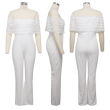 lovefery  Jumpsuit Women Overalls Party Lace Rompers White Bodysuit Long Sleeve V-neck Long Pants Y2k Elegant Autumn Spring Outfits Work