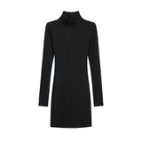 lovefery Elegant Fashions Autumn Winter Black Bodycon Dress Women Turtleneck Manners Slim Ribbed Knitted Long Sleeve Mini Dress Vestido