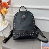 LoveFery - Soft PU Leather Women Backpack Punk Rock Skull Designer Handbags Female Backpack Black Rivet Backpack WHDV2095