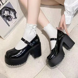 2024 Women's Shoes Mary Janes Women's High Heel Platform Dress Pump Women Buckle Strap Round Toe Shallow Chunky Heel Shoes Women