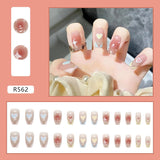 24Pcs/Box Sweet Short Round/Square Head False Nail Art Full Cover Detachable Artificial Fake Nails Ballerina Press on Nails Tips