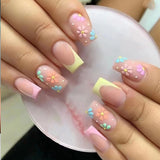 24pcs Summer False nails with designs Charms Flame Long Ballerina Fake Nails Wearable Coffin french Nails Tips Press On Nails