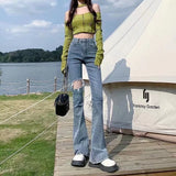 lovefery Women Pant Woman Jeans High Waist Denim Pants Wide Leg Denim Clothing Blue Jeans Vintage Quality  Fashion Straight Pants