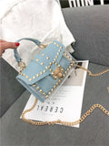 LoveFery - New Chains Rivet Women Handbags Small White Black Pink Yellow Blue Pvc Hasp Handbags Summer Soft Shoulder Bags Cross Body