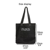 LoveFery - Denim Tote Bag for Women  Fashion Solid Color Shoulder Bags Girl Simple Large Capacity Embroidered Letters Designer Handbags