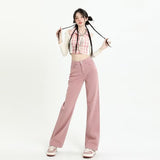 lovefery European And American Gentle Style Dirty Pink Ruffled Jeans, Women's Loose And Trendy Straight Tube Versatile Wide Leg Pants