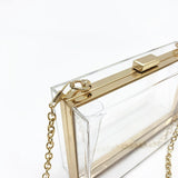 LoveFery - Women Clear Purse Acrylic Clear Clutch Bag, Shoulder Handbag With Removable Gold Chain Strap Transparent Clutch Bag