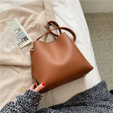 LoveFery - PU Leather Women Bucket Shoulder Bag Brand Luxury Solid Color ladies Handbags Casual Female Crossbody bags bolsas totes