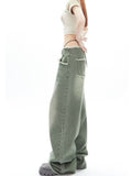 lovefery Vintage Vintage Green Wide Leg Jeans For Women's High Street High Waisted Drape Straight Leg Wide Leg Mop Pants For Women'sJeans