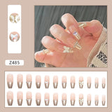 24Pcs/Box Sweet Short Round/Square Head False Nail Art Full Cover Detachable Artificial Fake Nails Ballerina Press on Nails Tips