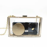 LoveFery - Women Clear Purse Acrylic Clear Clutch Bag, Shoulder Handbag With Removable Gold Chain Strap Transparent Clutch Bag