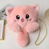 lovefery - New Fashion Plush Bag Women Animal Cat Shoulder Bag Girls Cute Fur Mobile Phone Bag Female Purse