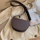 LoveFery - Retro Solid Color Saddle Bag High Quality Leather Shoulder Bags for Women  New Simple Ladies Crossbody Bag Designer Handbags