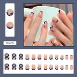 24pcs/box Fake Nails Press on Short Reusable with Designs Set French Artificial Pink kawaii False Tipsy Stick-on Nails Tips Art