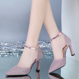 lovefery Thick-heeled High-heeled Shoes Female Fairy Wind Summer New All-match Girl Pointed Toe Strap Sandals for Women’s