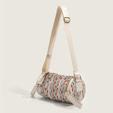 LoveFery - Canvas Bags Summer Fashion Designer Handbags for Women Girl Casual Rainbow Colors Striped Woven Barrel Shaped Shoulder Bags