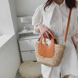 lovefery - Straw Summer Beach Bag Women Vintage Handmade Woven Shoulder Bag Shell Fashion Tote Vacation Casual Bucket Bag