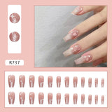 24pcs/box Fake Nails Press on Short Reusable with Designs Set French Artificial Pink kawaii False Tipsy Stick-on Nails Tips Art